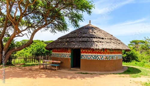African Hut, Village, Sunny Day