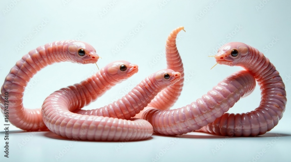 Fototapeta premium A Trio of Pink Serpents Intertwined in a Delicate Dance of Nature's Artistic Expression