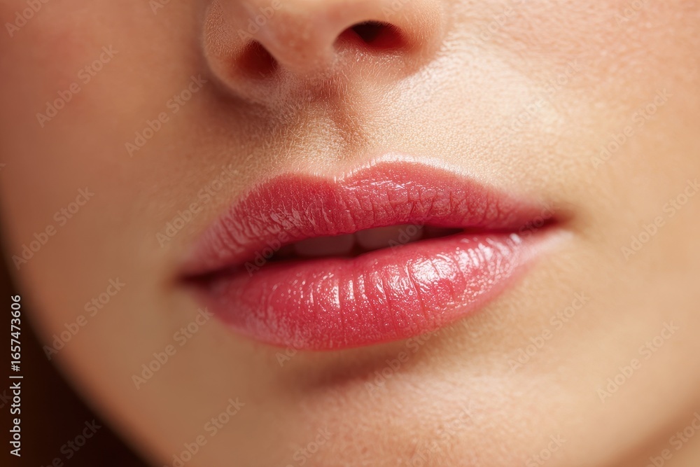 Fototapeta premium Close up of a white woman s mouth and lips