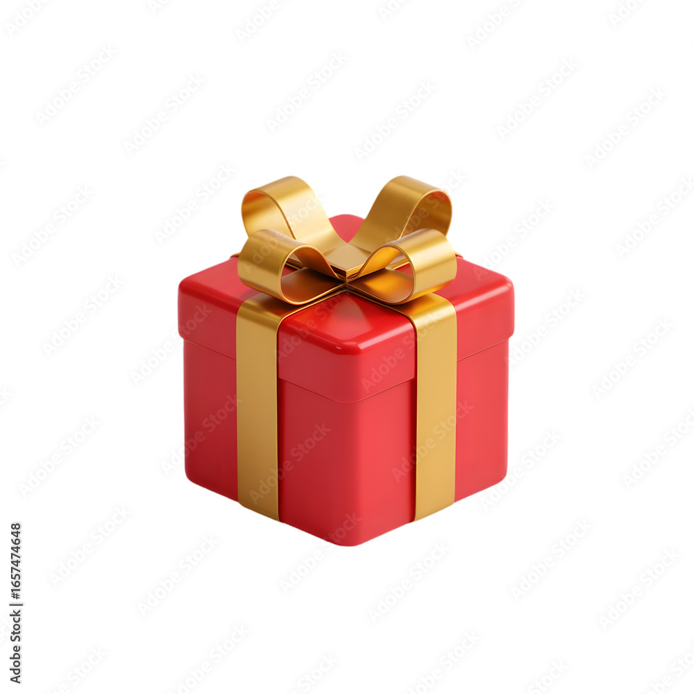 Obraz premium Red present box with golden ribbon bow celebration surprise birthday gift giving holiday christmas occasion party event