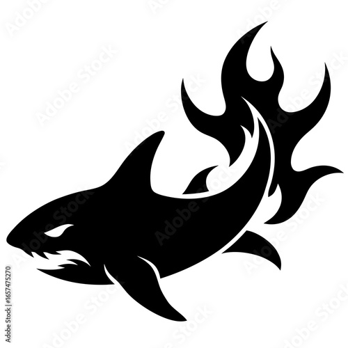 Tribal shark silhouette with fiery tail
