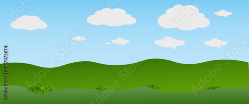 Photos green field with white cloud in blue sky landscape background scene