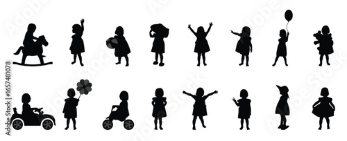 Boys And Girls Running. Various Children Silhouettes
Children Silhouettes, set of children playing happily vector illustration. vector illustration.