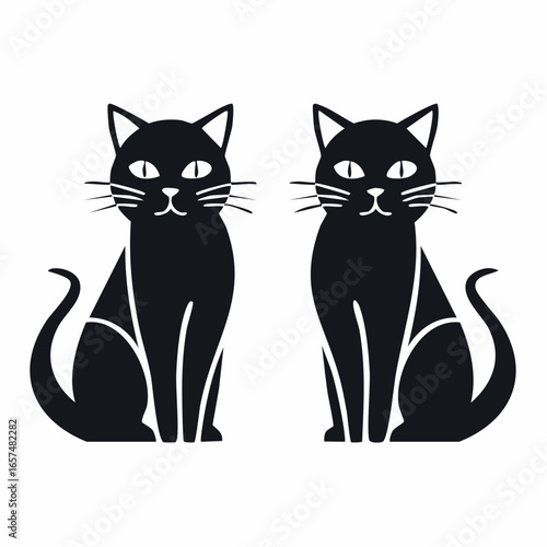 Firefly two minimalist black cat animal icons arranged horizontally, two objects do not merge.