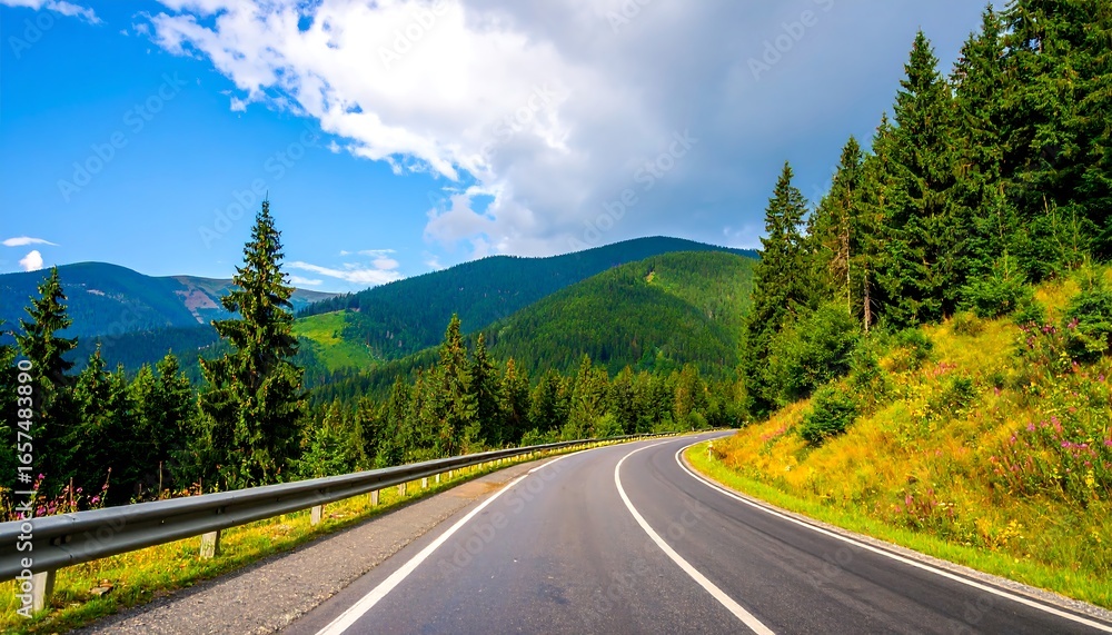 Fototapeta premium Scenic drive through the Carpathian mountains on a beautiful summer day