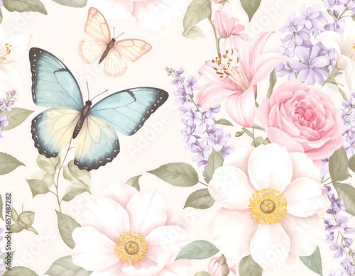 Floral Butterfly Pattern Seamless Design