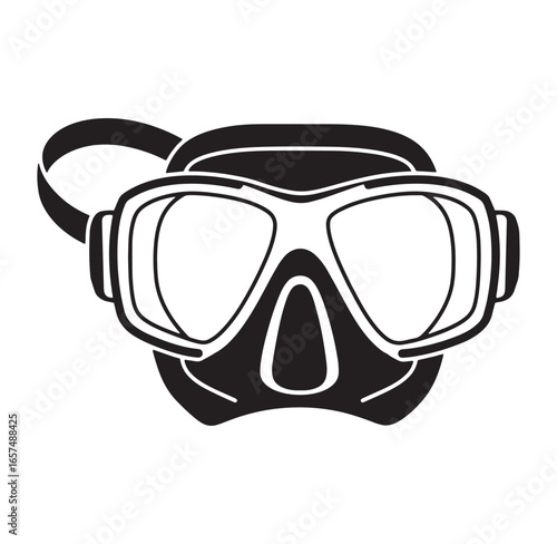 Black and white scuba diving mask isolated on white background for water sports