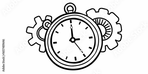 Clockwork time management concept with gears and clock for productivity and efficiency design vector art on transparent background