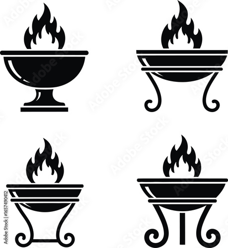 Fire Bowl and Brazier Icons Set