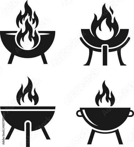 Fire Bowl and Brazier Icons Set