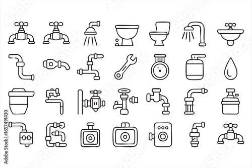 Simple Plumbing and Bathroom Icons for Repair and Installation Services