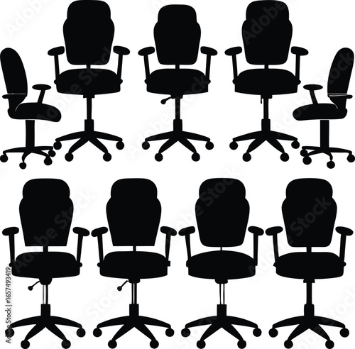 Collection of Black Office Chair Silhouettes on White Background furniture office furniture