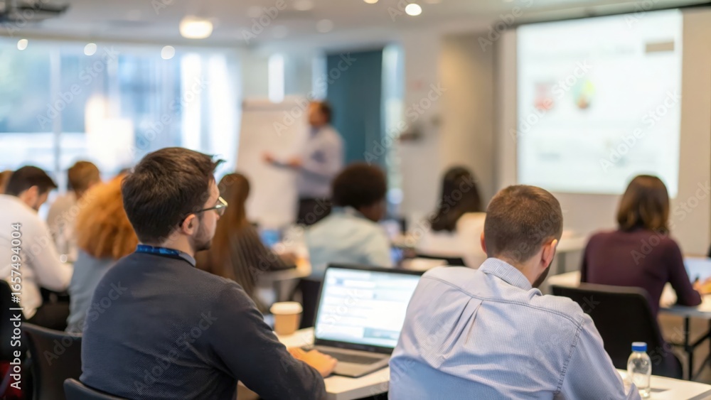 Fototapeta premium Professional seminar on digital marketing — employees engaged in learning and collaboration