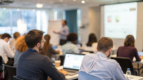 Professional seminar on digital marketing — employees engaged in learning and collaboration