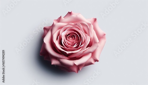Blooming pink rose on white background. Pink rose petals.