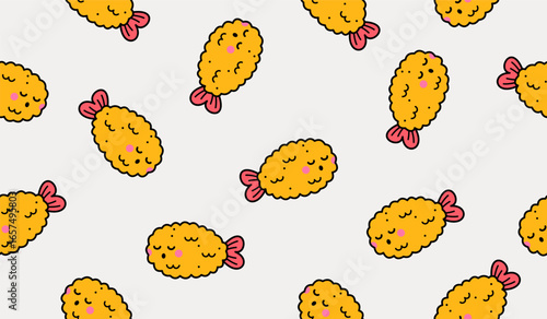 Cute prawn tempura pattern background vector design