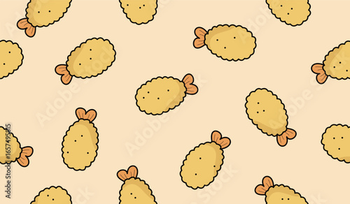 Cute prawn tempura pattern background vector design