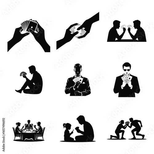 Playing Cards and game icon Silhouette set vector design