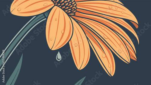 Orange gerbera daisy flower with water droplets vector illustration floral design graphic art element nature bloom 100