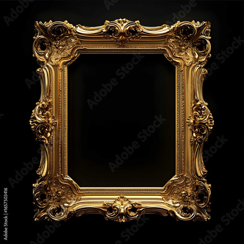 a realistic golden frame black background
