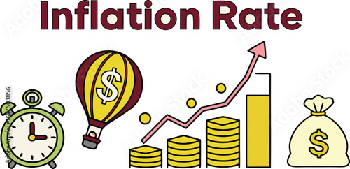 Vector art of illustration depicting the concept of inflation rate with increasing graph isolated on white background