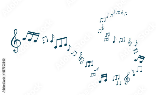 Fotografija Colorful music notes wave icon collection with half quarter eighth and triplet notes, melody patterns and musical swirls