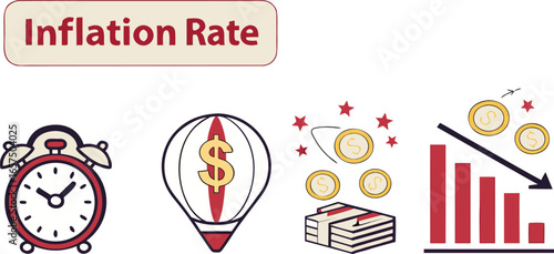 Vector art of illustration depicting the concept of inflation rate with decreasing graph isolated on white background