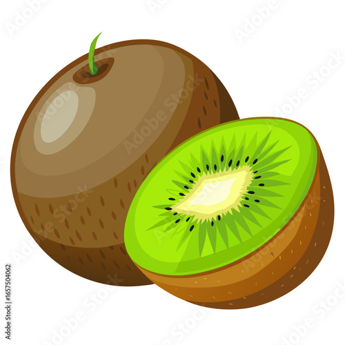 Realistic Kiwi Fruit with Slice Vector Illustration