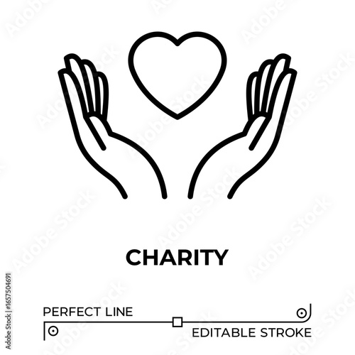 Vector line icon related to charity. Perfect Line. Editable Stroke.