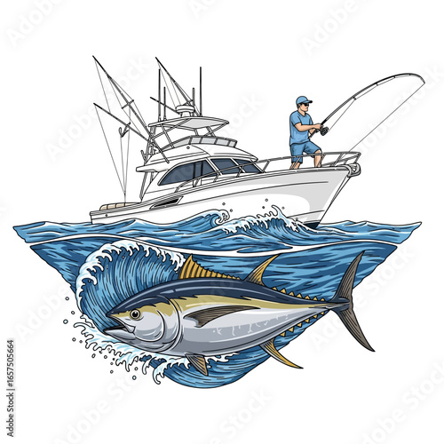 tuna boat fishing illustration logo vector image t shirt