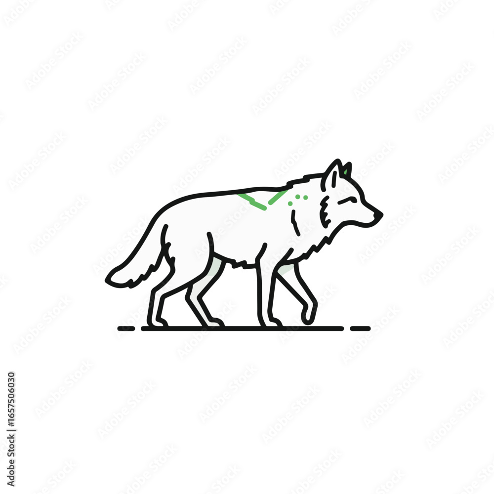 Fototapeta premium A minimalist illustration of a lone wolf walking forward.