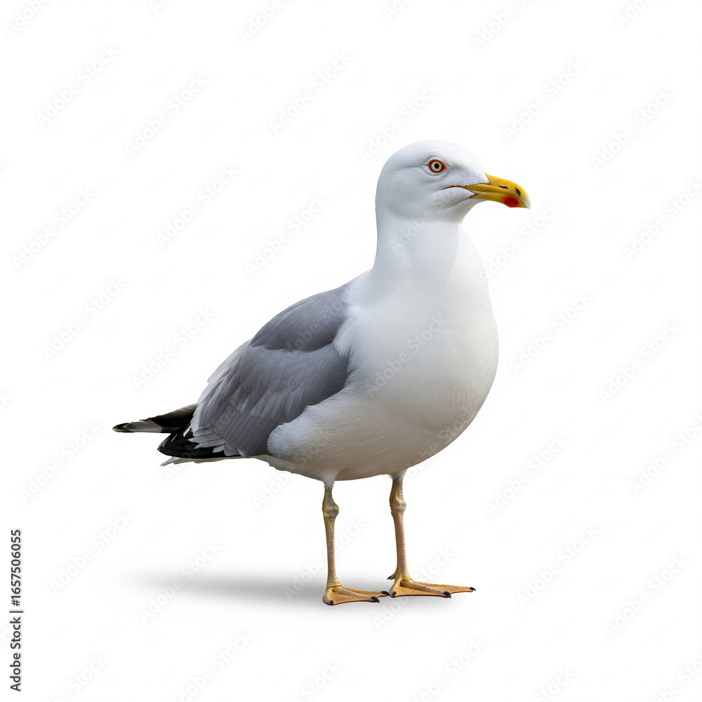 Naklejka premium Majestic Seagull Bird Standing Calmly on Isolated transparent background