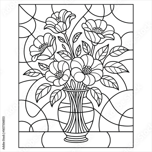 Stained Glass Flower Vase Vector Illustration
