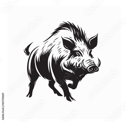 Wild boar  image vector. wild boar black and white vector on white background
