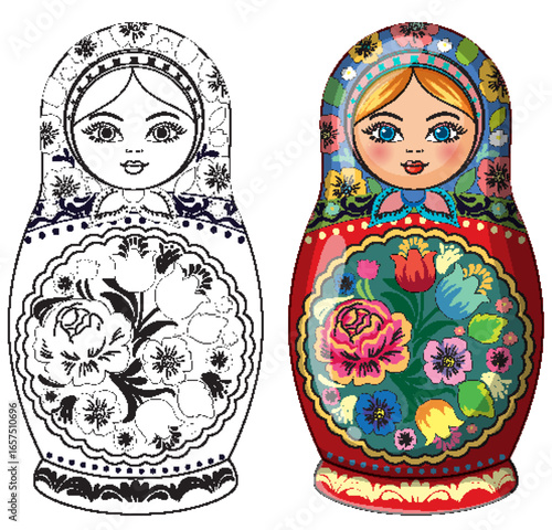 Traditional Russian Matryoshka Doll Vector Illustration