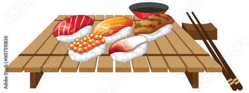Assorted Nigiri Sushi on Wooden Serving Board