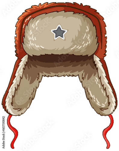Fur Lined Russian Ushanka Hat with Star Emblem