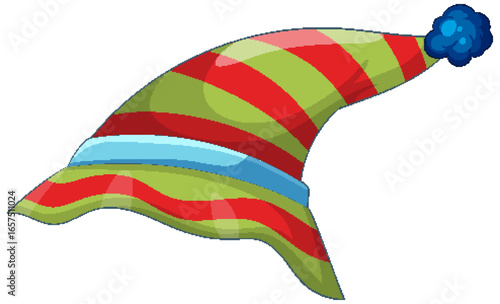 Colorful Striped Clown Hat with Blue Pom-Pom