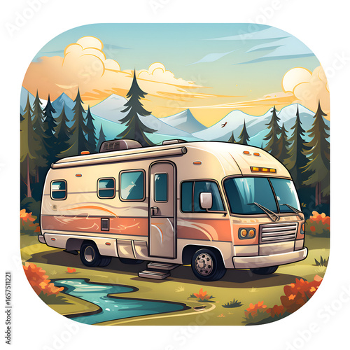 Wallpaper Mural Vintage Campervan in Mountain Landscape. A Scenic Road Trip Adventure Torontodigital.ca