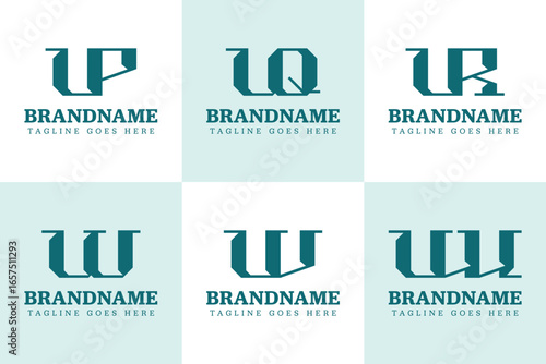 Letters UP UQ UR UU UV UW Monogram Logo Set, for PU QU RU UU VU WU initials