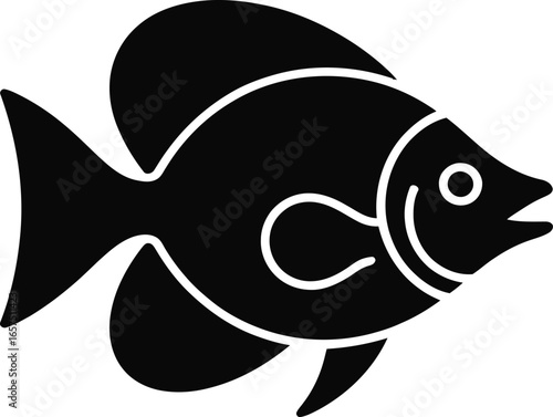 Black fish silhouette with fins and eye aquatic animal