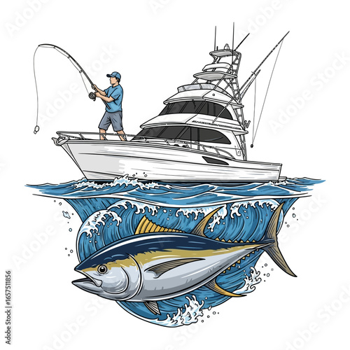 tuna boat fishing illustration logo vector image t shirt