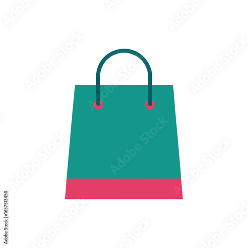 Simple shopping bag icon with teal and pink colors on black background