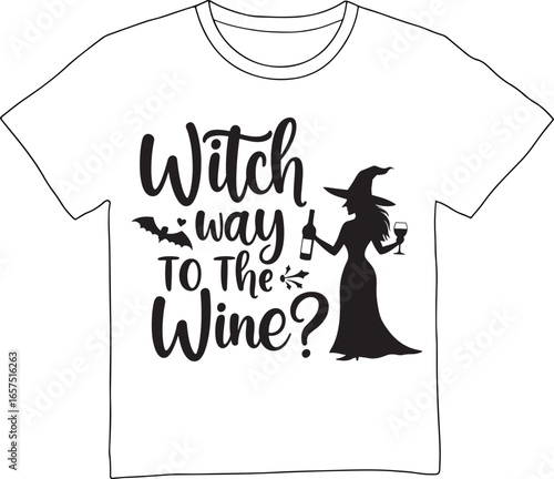 Funny halloween witch way to the wine quote silhouette