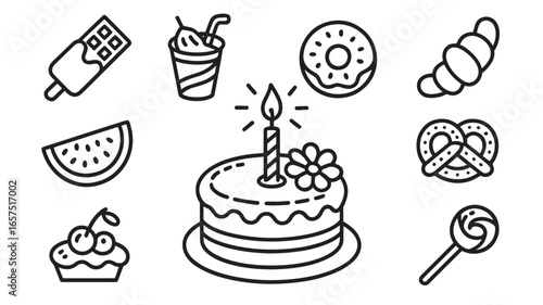 Collection of Delicious Desserts and Treats Vector Illustration for Bakery and Sweet Shop Design Projects
