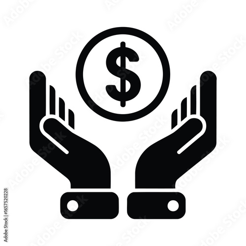 Black silhouette vector illustration of hands protecting money symbol