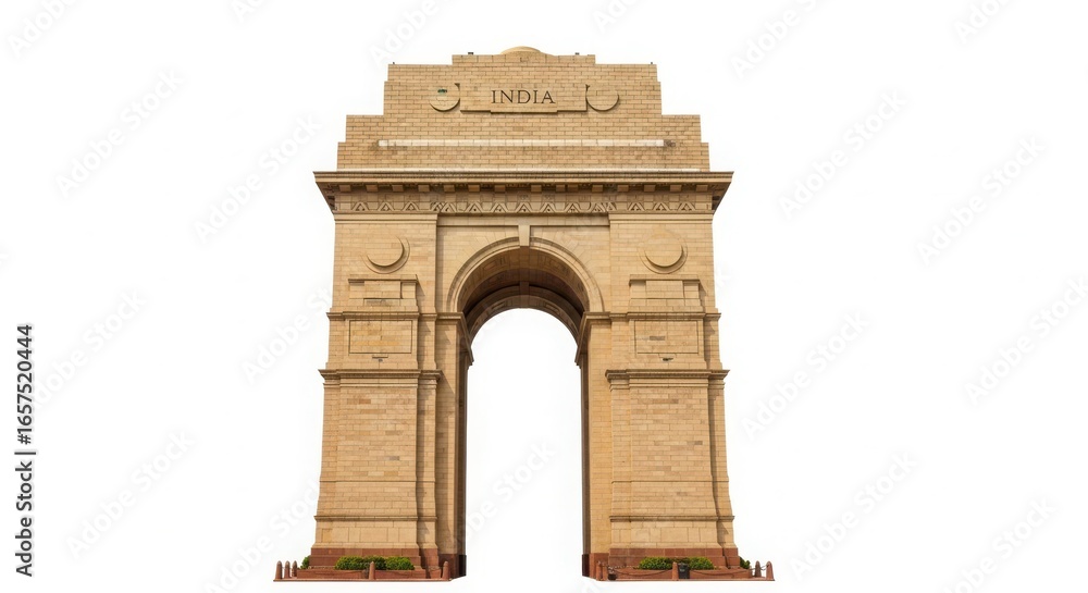 Fototapeta premium The india gate monument in delhi, an iconic sandstone archway, isolated on white background