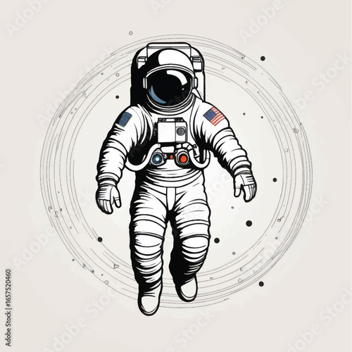 Astronaut in Space Suit, Artistic Illustration with Cosmic Background