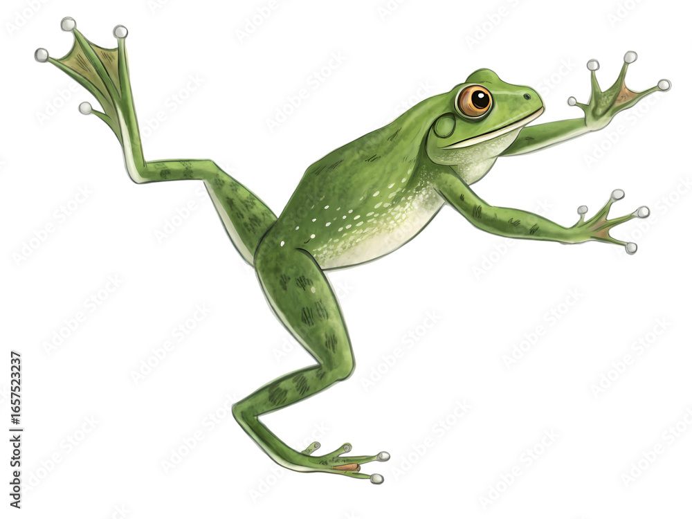 Fototapeta premium Green Tree Frog in a Jumping Pose isolated on transparent background