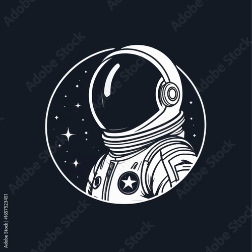 Stylized Astronaut Illustration with Starry Circle and Detailed Spacesuit